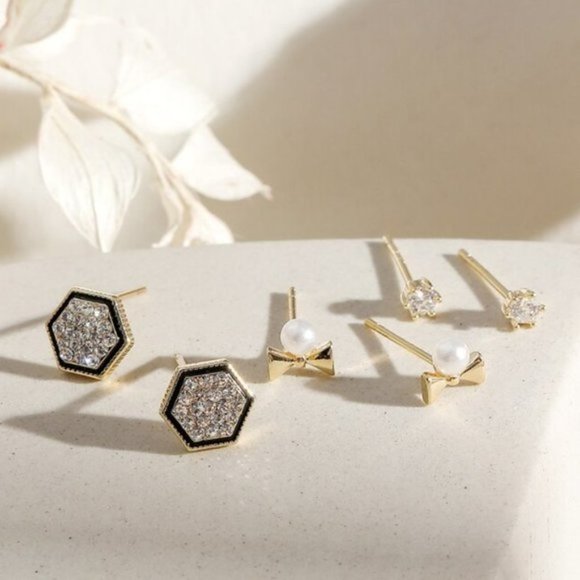 6 PCS NEW Silver Simple Square Earrings - Picture 2 of 4